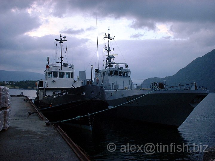 Busted in Brekke1 170602.jpg - Loyal Watcher gets boarded by the Norwegian coastguard looking for illegal booze!